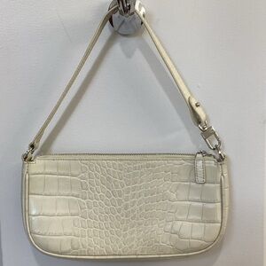 BY FAR Cream Crocodile-Embossed Clutch